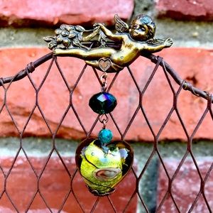 Vintage Brass Cupid & Heart Brooch